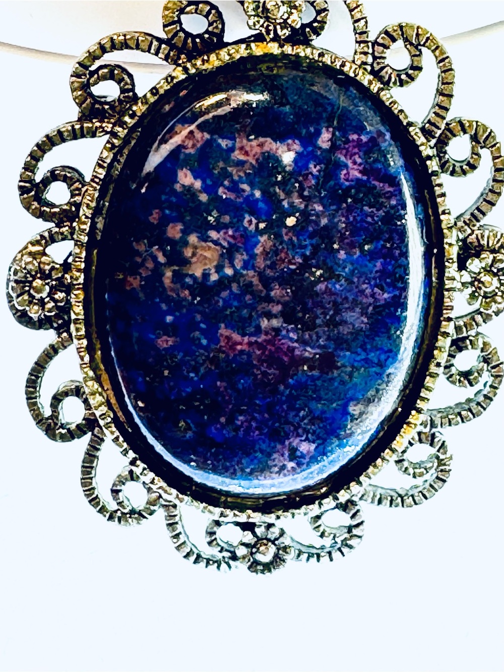 Blue Stone Filigree Brooch